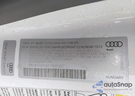 2015 Audi Tts 2.0T z USA, uszkodzony, nr VIN TRUB1AFKXF1000357